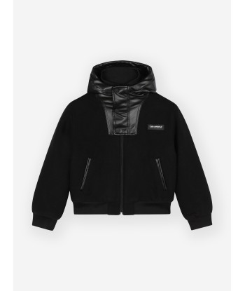 Karl Lagerfeld Boys Mixed Fabric Hooded Jacket in Black 2023