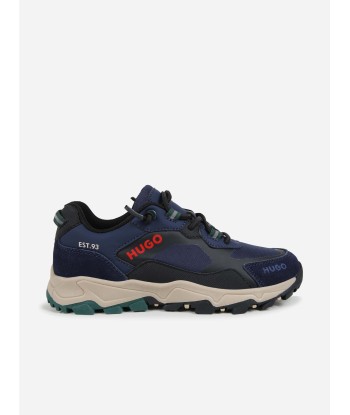 Hugo Boys Mixed Material Logo Trainers in Blue offre 