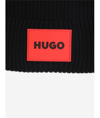 Hugo Kids Knitted Beanie Hat in Black en ligne des produits 