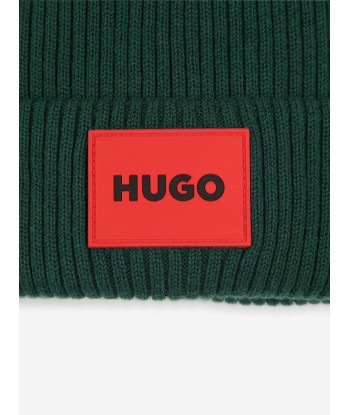 Hugo Kids Logo Beanie Hat in Green la colonne vertébrale