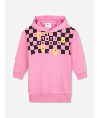 MARC JACOBS Girls Smiley World Hooded Sweater Dress in Pink destockage