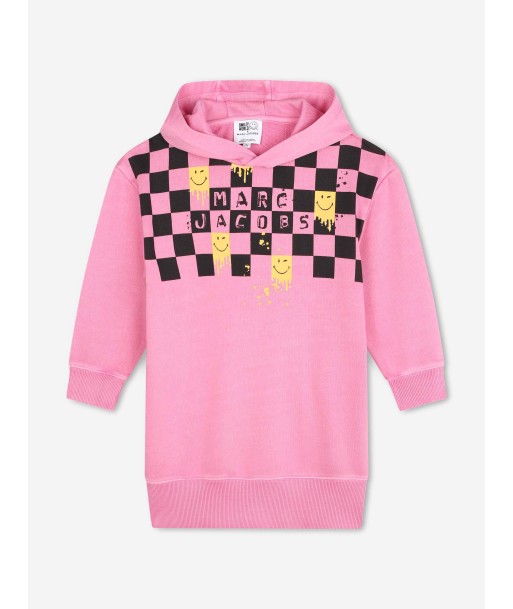 MARC JACOBS Girls Smiley World Hooded Sweater Dress in Pink destockage