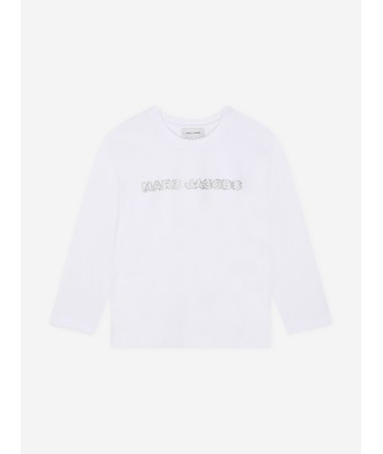 MARC JACOBS Girls Long Sleeve Diamante Logo T-Shirt in White Pour