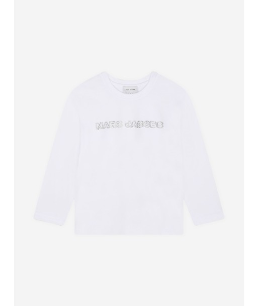 MARC JACOBS Girls Long Sleeve Diamante Logo T-Shirt in White Pour