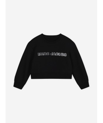 MARC JACOBS Girls Diamante Logo Cropped Sweatshirt in Black Paris Déstockage Promo