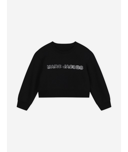 MARC JACOBS Girls Diamante Logo Cropped Sweatshirt in Black Paris Déstockage Promo