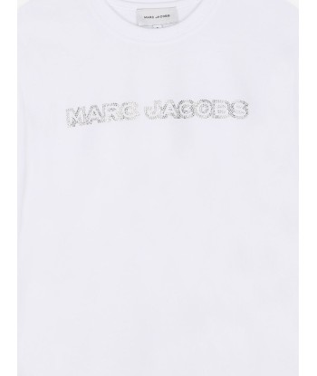 MARC JACOBS Girls Long Sleeve Diamante Logo T-Shirt in White Pour