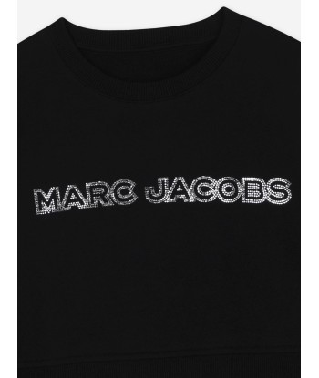 MARC JACOBS Girls Diamante Logo Cropped Sweatshirt in Black Paris Déstockage Promo