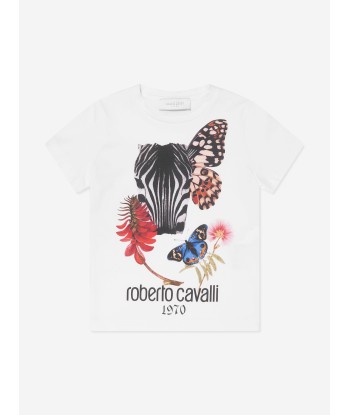 Roberto Cavalli Girls Zebra T-Shirt in White Amélioration de cerveau avec