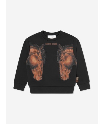 Roberto Cavalli Boys Horses Sweatshirt in Black Venez acheter