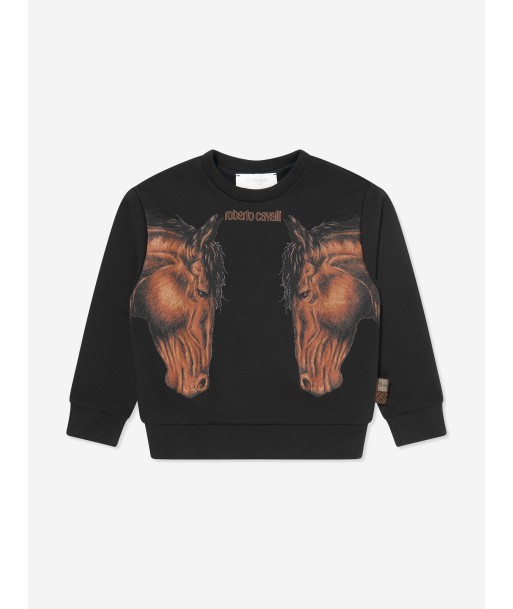 Roberto Cavalli Boys Horses Sweatshirt in Black Venez acheter