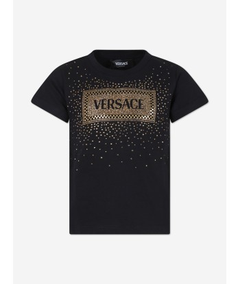 Versace Girls Diamante Logo T-Shirt in Black pour bénéficier 