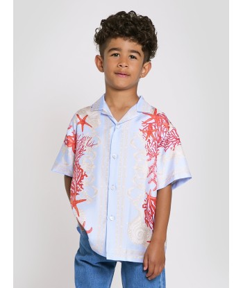 Versace Boys Silk Barocco De La Mer Shirt in Blue Comparez plus de prix