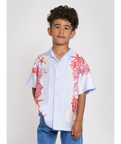 Versace Boys Silk Barocco De La Mer Shirt in Blue Comparez plus de prix