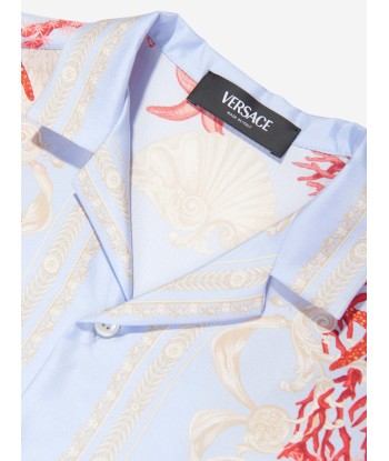 Versace Boys Silk Barocco De La Mer Shirt in Blue Comparez plus de prix