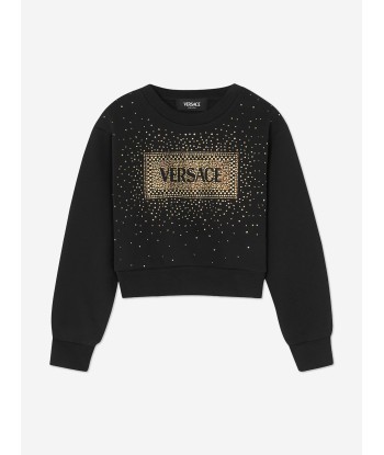 Versace Girls Diamante Logo Sweatshirt in Black en stock