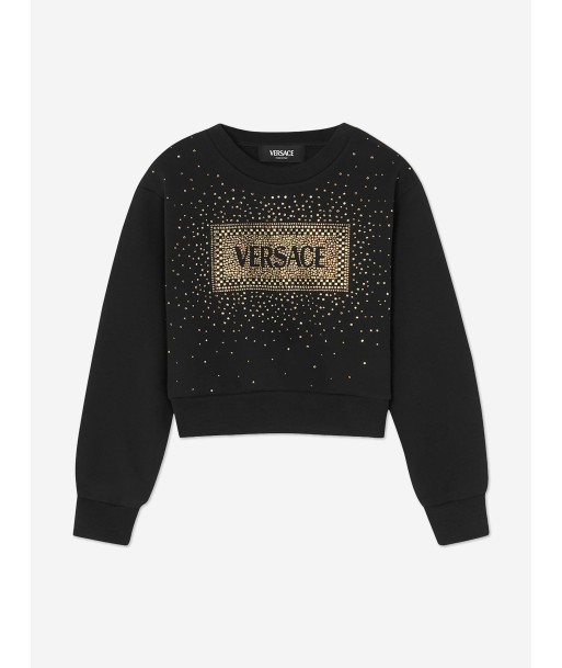 Versace Girls Diamante Logo Sweatshirt in Black en stock