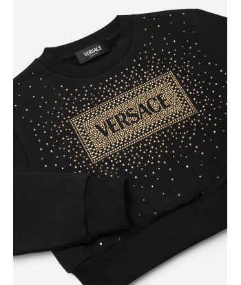 Versace Girls Diamante Logo Sweatshirt in Black en stock