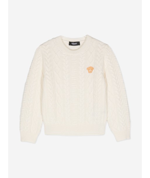 Versace Kids Cable Knit Jumper in Ivory à prix réduit toute l'année