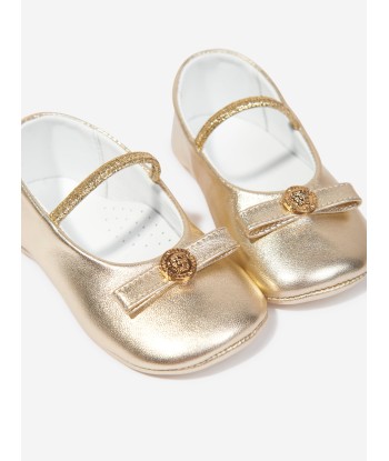 Versace Baby Girls Leather Pre Walker Shoes in Gold pas cher