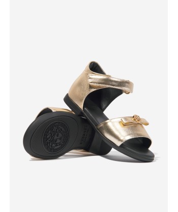 Versace Girls Leather Logo Sandals in Gold Comment ça marche