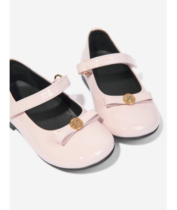 Versace Girls Leather Logo Bow Shoes in Pink la livraison gratuite