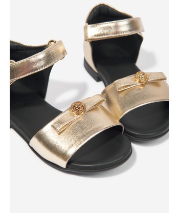 Versace Girls Leather Logo Sandals in Gold Comment ça marche