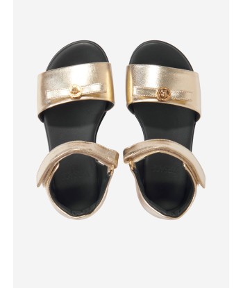 Versace Girls Leather Logo Sandals in Gold Comment ça marche