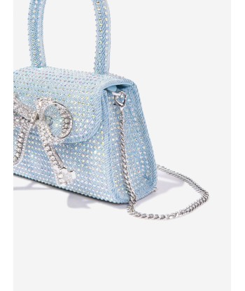 Self Portrait Girls Rhinestone Denim Micro Bag in Blue (14cm) meilleur choix