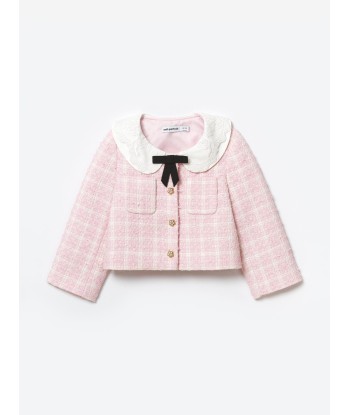 Self Portrait Girls Check Boucle Jacket in Pink En savoir plus