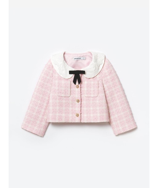 Self Portrait Girls Check Boucle Jacket in Pink En savoir plus