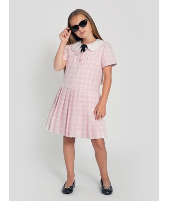 Self Portrait Girls Check Boucle Mini Dress in Pink les muscles