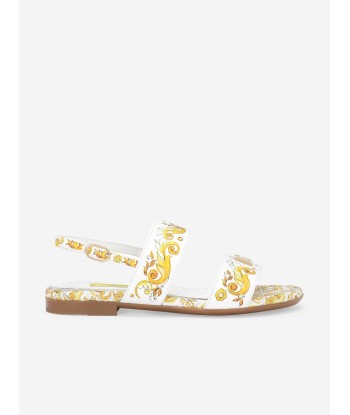 Dolce & Gabbana Girls Leather Maiolica Sandals in Yellow Dans la société mordern