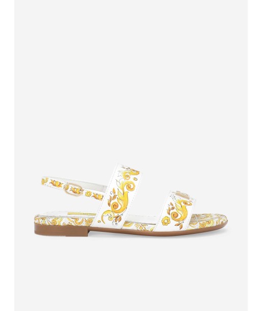 Dolce & Gabbana Girls Leather Maiolica Sandals in Yellow Dans la société mordern