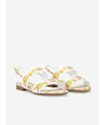 Dolce & Gabbana Girls Leather Maiolica Sandals in Yellow Dans la société mordern