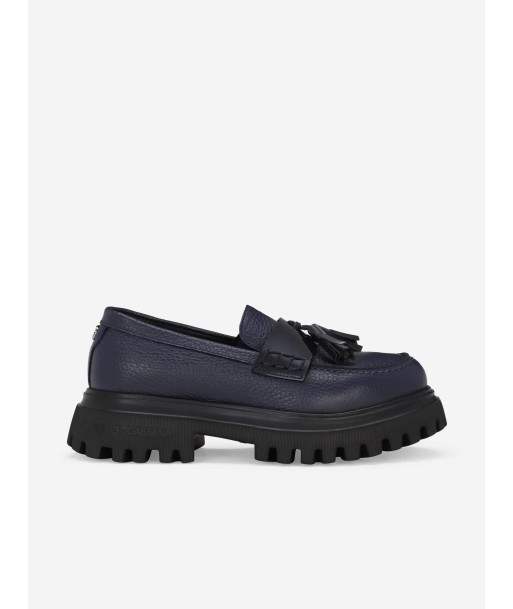 Dolce & Gabbana Girls Leather Mocassin Shoes in Blue chez Cornerstreet bien 