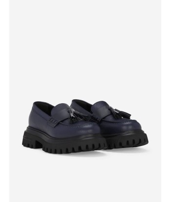 Dolce & Gabbana Girls Leather Mocassin Shoes in Blue chez Cornerstreet bien 