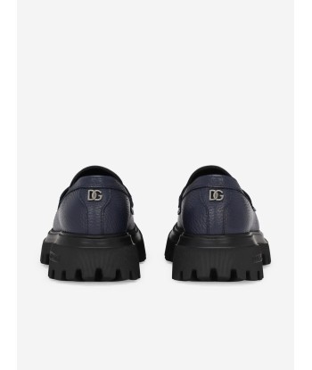 Dolce & Gabbana Girls Leather Mocassin Shoes in Blue chez Cornerstreet bien 