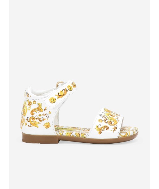 Dolce & Gabbana Girls Leather Maiolica Sandals in Yellow le concept de la Pate a emporter 