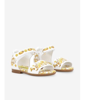 Dolce & Gabbana Girls Leather Maiolica Sandals in Yellow le concept de la Pate a emporter 