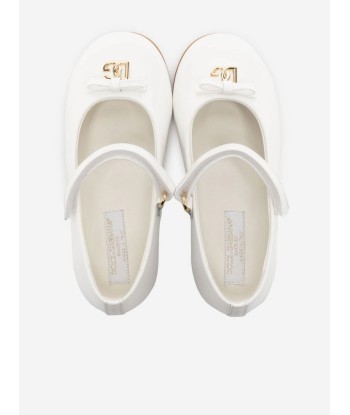 Dolce & Gabbana Girls Patent Leather Ballet Flats in White à prix réduit toute l'année