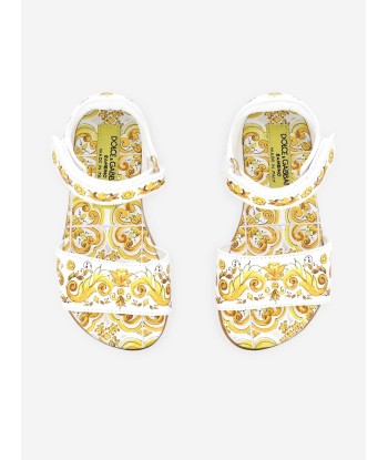 Dolce & Gabbana Girls Leather Maiolica Sandals in Yellow le concept de la Pate a emporter 