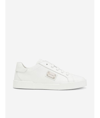 Dolce & Gabbana Boys Leather Portofino Trainers in White pas cher chine