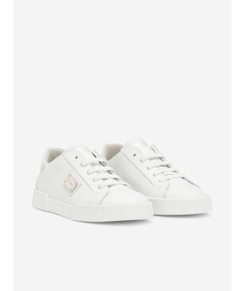 Dolce & Gabbana Boys Leather Portofino Trainers in White pas cher chine