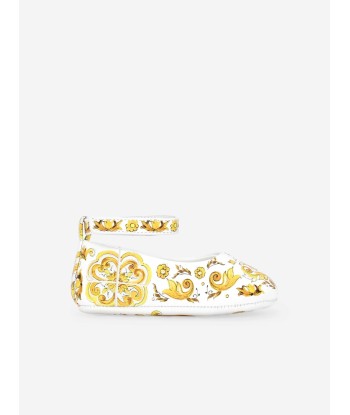 Dolce & Gabbana Baby Girls Leather Maiolica Pre-Walkers in Yellow Paris Déstockage Promo