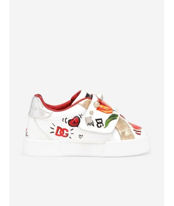 Dolce & Gabbana Girls Leather Tulip Trainers in White pas chere