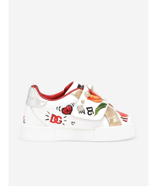 Dolce & Gabbana Girls Leather Tulip Trainers in White pas chere