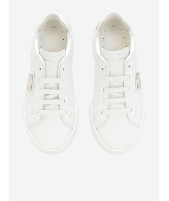 Dolce & Gabbana Boys Leather Portofino Trainers in White pas cher chine