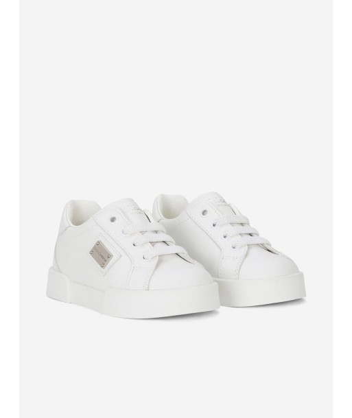 Dolce & Gabbana Boys Leather Portofino Trainers in White solde