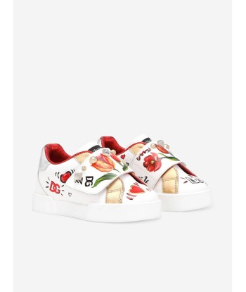 Dolce & Gabbana Girls Leather Tulip Trainers in White pas chere